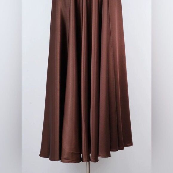 NEW BRINX AND BANCO Leo ChocolateBrown Silk-Blend Maxi Dress, size S - Picture 4 of 12